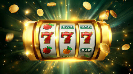 Big win slots 777 banner casino on the green background. Vector illustration 