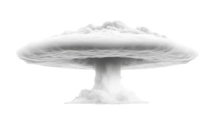 Massive Nuclear Explosion with Fiery Mushroom Cloud Isolated on White Background for Disaster and Energy Concepts