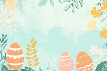 Pastel vector Easter background with subtle egg and floral silhouettes and central copyspace for greeting cards or printed seasonal materials