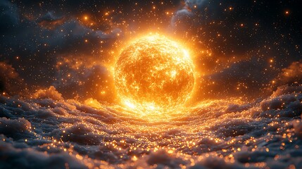 Obraz premium Galactic sunrise glowing plasma waves high resolution picture