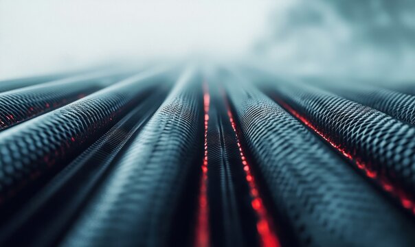 Intriguing close-up showcases parallel textured pipes with a hint of red, creating a unique visual.