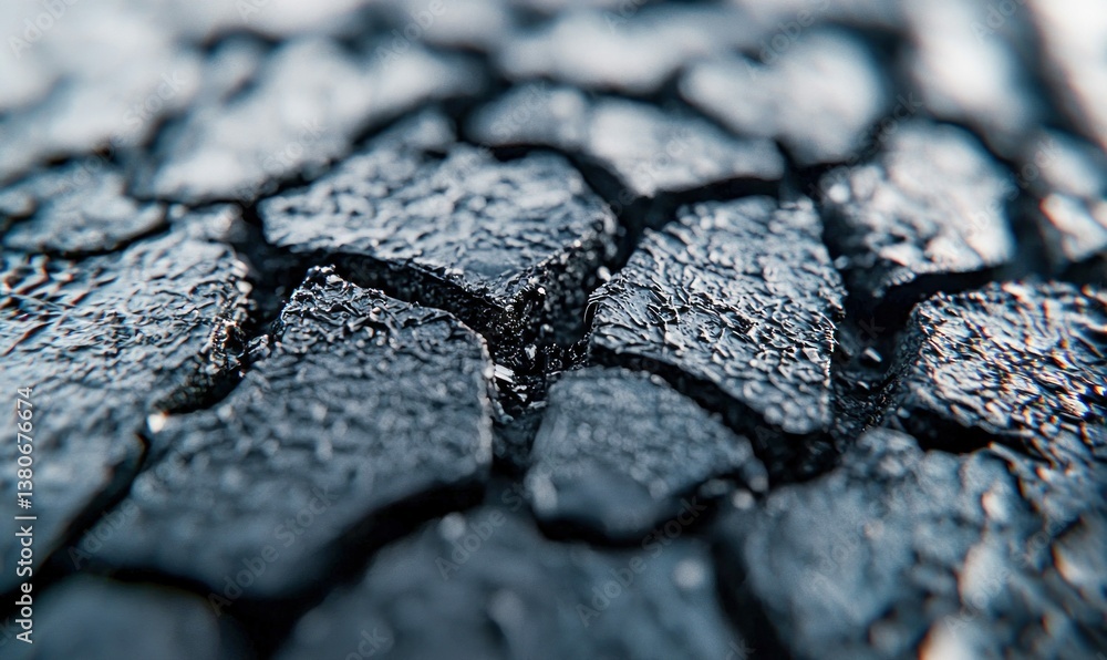 Poster the close-up captures the intricate details of cracked asphalt, creating a fascinating texture.
