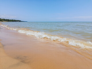 Peaceful Tropical Beach with Clear Blue Sky and Calm Sea