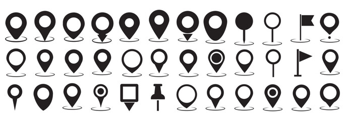 Map pin icon. location pin place marker. Location icon. Map marker pointer icon set. GPS location symbol collection. Modern map markers. Vector icon isolated on transparent background. Stock Vector.