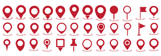 Map pin icon. location pin place marker. Location icon. Map marker pointer icon set. GPS location symbol collection. Modern map markers. Vector icon isolated on transparent background. Stock Vector.