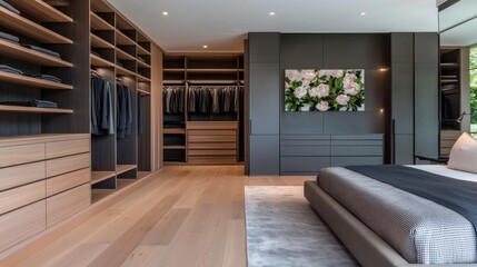 Modern Bedroom Interior with Sleek Wardrobe and Stylish Decor