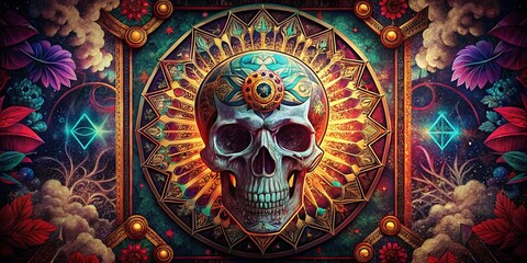Obraz premium Vintage Tarot Skull Card: Occult Mystery & Allure - Stock Photo