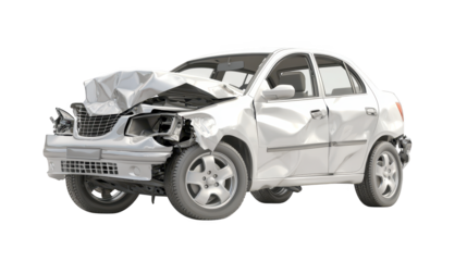 Car accident damage, broken front end after a collision on the road damaged