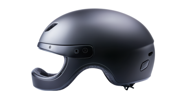 Sleek black motorcycle helmet, superior protection and stylish design for safe riding adventures
