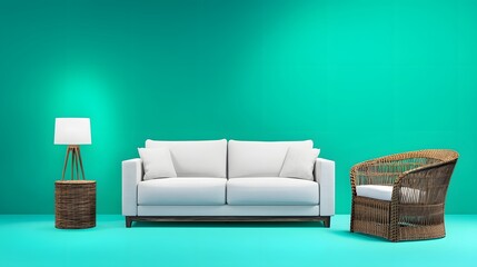 Contemporary Living Room Interior Featuring Stylish Green Walls and Minimalist Furniture