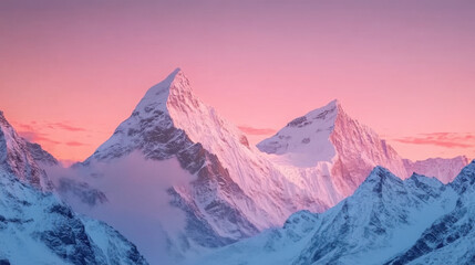 The setting sun's rays fall on the peak of the distant snow-capped mountain, creating a sharp contrast between the golden snow-capped peak and the shadowed slopes below.