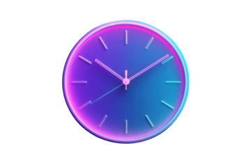3D rendering of minimalist wall clock with teal and purple gradient, no background