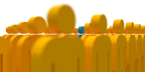 Business and team concept. 3D rendered stickman leader is easy to spot in a crowd. Convincing copy space. 