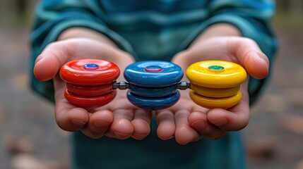 Child's Hands Holding Colorful Wooden Yo-yos: A Playful Image