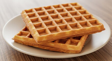 Golden Brown Waffles on White Plate