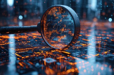 Futuristic Cityscape Viewed Through a Magnifying Glass