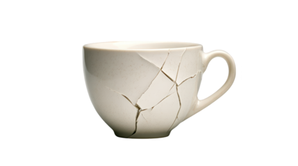 Fragile still life, a white cup with crack, exploring themes of imperfection and brokenness in photography
