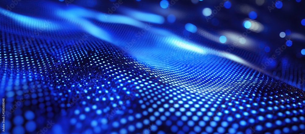 Poster abstract blue digital wave: glowing dots forming a dynamic, abstract, and futuristic pattern with de