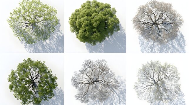 Diverse Perspectives of Trees in Various Stages of Growth and Seasonal Changes from Above
