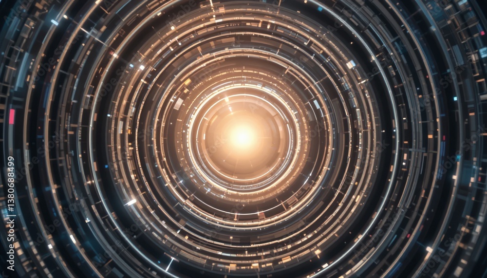 Poster exploring cosmic energy patterns through digital art in a hypothetical universe captured in a vivid 