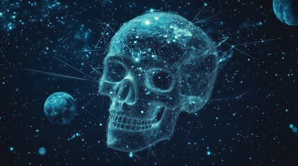 Cosmic Skull Digital art, space background, network connections, science fiction concept