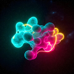 Obraz premium A glowing, abstract, organic shape with a gradient of cyan to magenta, floating against a dark, starry background