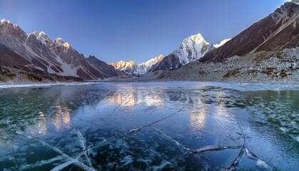 Frozen Himalayan Lake with Reflections