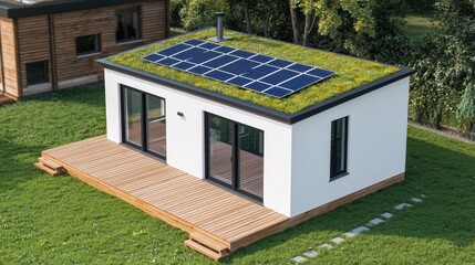 Modern Eco-Friendly House with Solar Panels and Green Roof Design