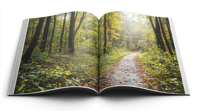 Open magazine double page spread with blank pages on white background. Vector journal EPS10