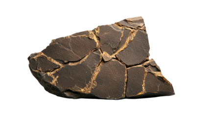 Dark rock mineral on a black background, detailed geology study of stone texture