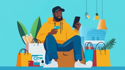 Online payment or internet banking,  man makes an online shopping by credit card payment on mobile smart phone, online banking, e commerce, e business, internet of things concept