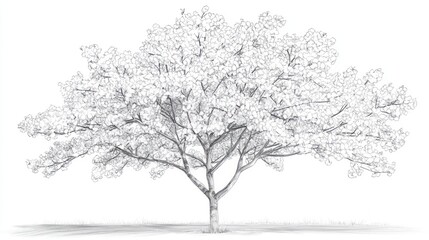 Obraz premium Pencil sketch of blossoming tree, isolated on white