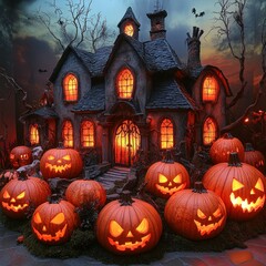 Obraz premium Spooky Halloween Night at a Haunted Mansion