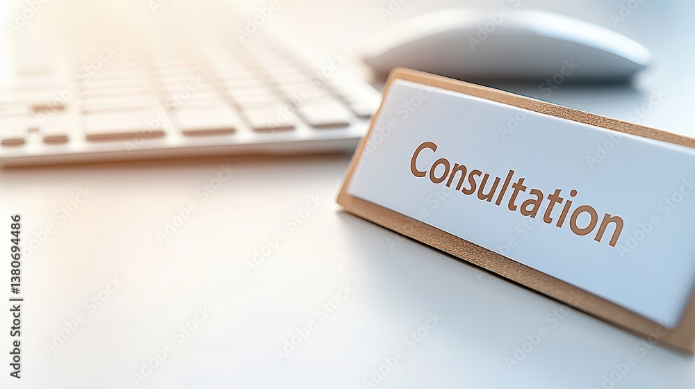 Aufkleber a modern workspace featuring a consultation sign, a keyboard, and a mouse, creating a professional a