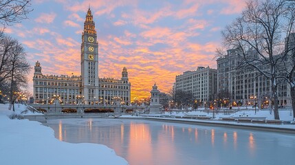 Chicago's Magnificent Mile at Winter Sunrise