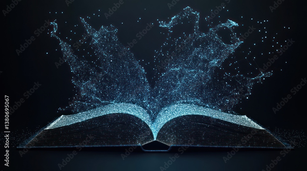 Poster digital knowledge exploding from open book