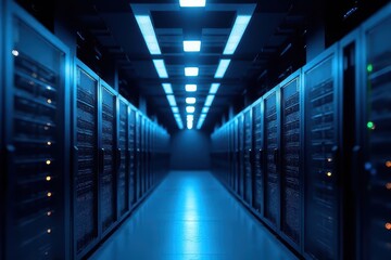 Fototapeta premium Data Center Visualization and Advanced Networking Technologies in Server Racks with Cloud Computing