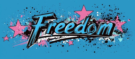 The word freedom is written with a creative illustration design