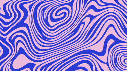 Blue Wavy Lines Abstract Background in Trendy Retro Psychedelic Style. Twisted, Swirled, and Distorted Vector Texture Pattern