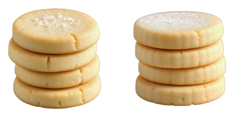 Traditional Shortbread Cookies with Sugar Sprinkles Collection, Classic Round Butter Biscuits Stack with Crystal Sugar Topping Isolated on Transparent and White Background