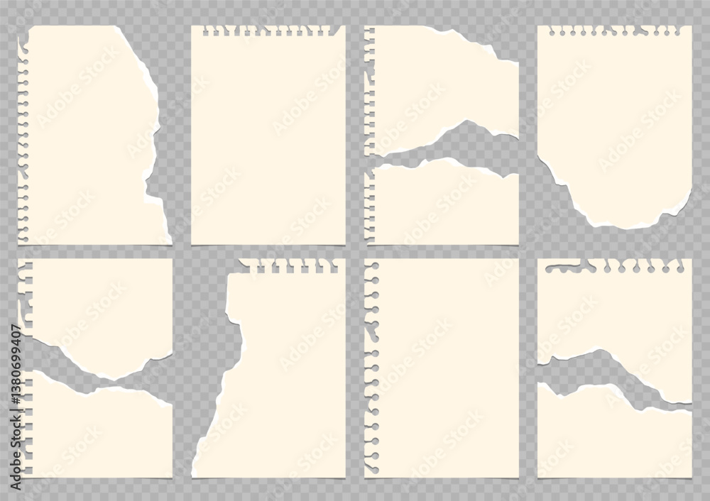 Aufkleber set of torn empty paper. sheet of paper from a notebook with rough edges. vector illustration of sti
