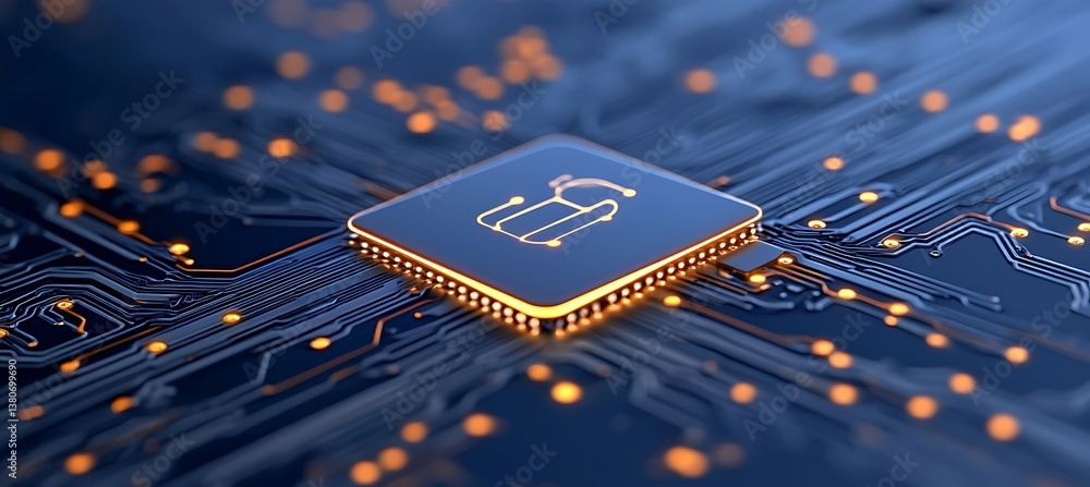 Aufkleber a central computer chip with security and circuit boards