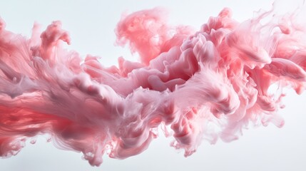 Soft pastel pink ink dissolving in water, forming ethereal floating wisps that resemble soft fabric flowing in slow motion