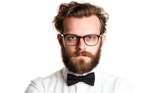 Thoughtful gaze, a portrait of bearded man with glasses, conveying style and intellect
