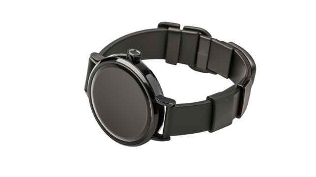 Classic black watch, round dial wristwatch on plain background, timeless analog timepiece for men and women