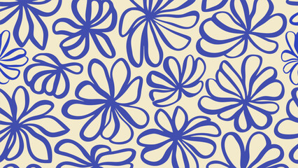 Bold abstract  flower design in blue, modern decorative floral artwork