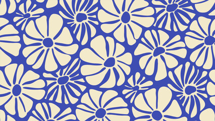Bold abstract  flower design in blue, modern decorative floral artwork