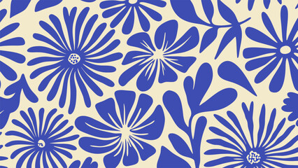 Playful abstract floral design with rounded petals in blue on light background, artistic flower illustration