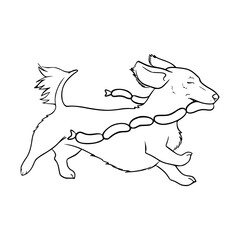 playful dog with sausage drawing