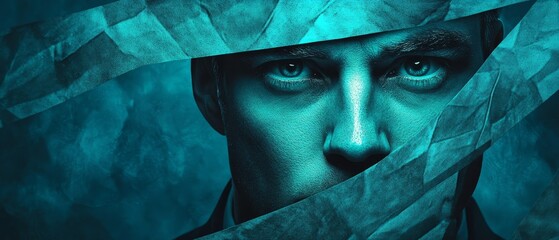 A man's face is shown in a blue background with a white line dividing the two ha